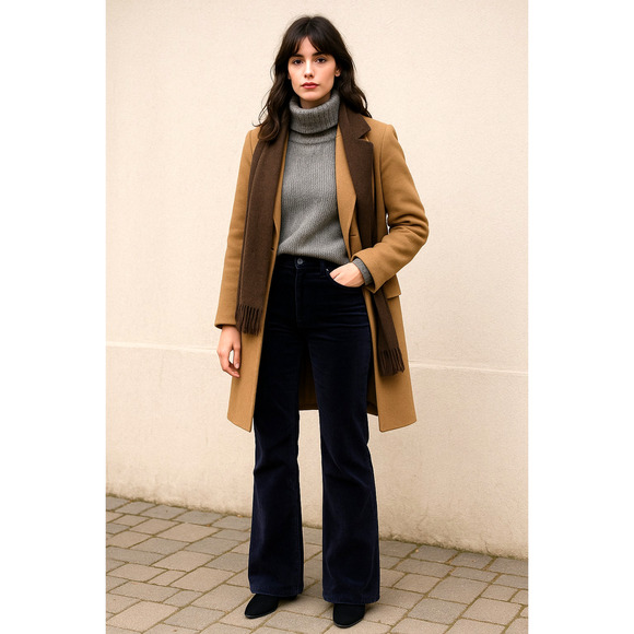 NWT! Babaton Aritzia 8 Joey Corduroy Pants Navy Blue High Rise Flare Leg Ribbed - Picture 2 of 7